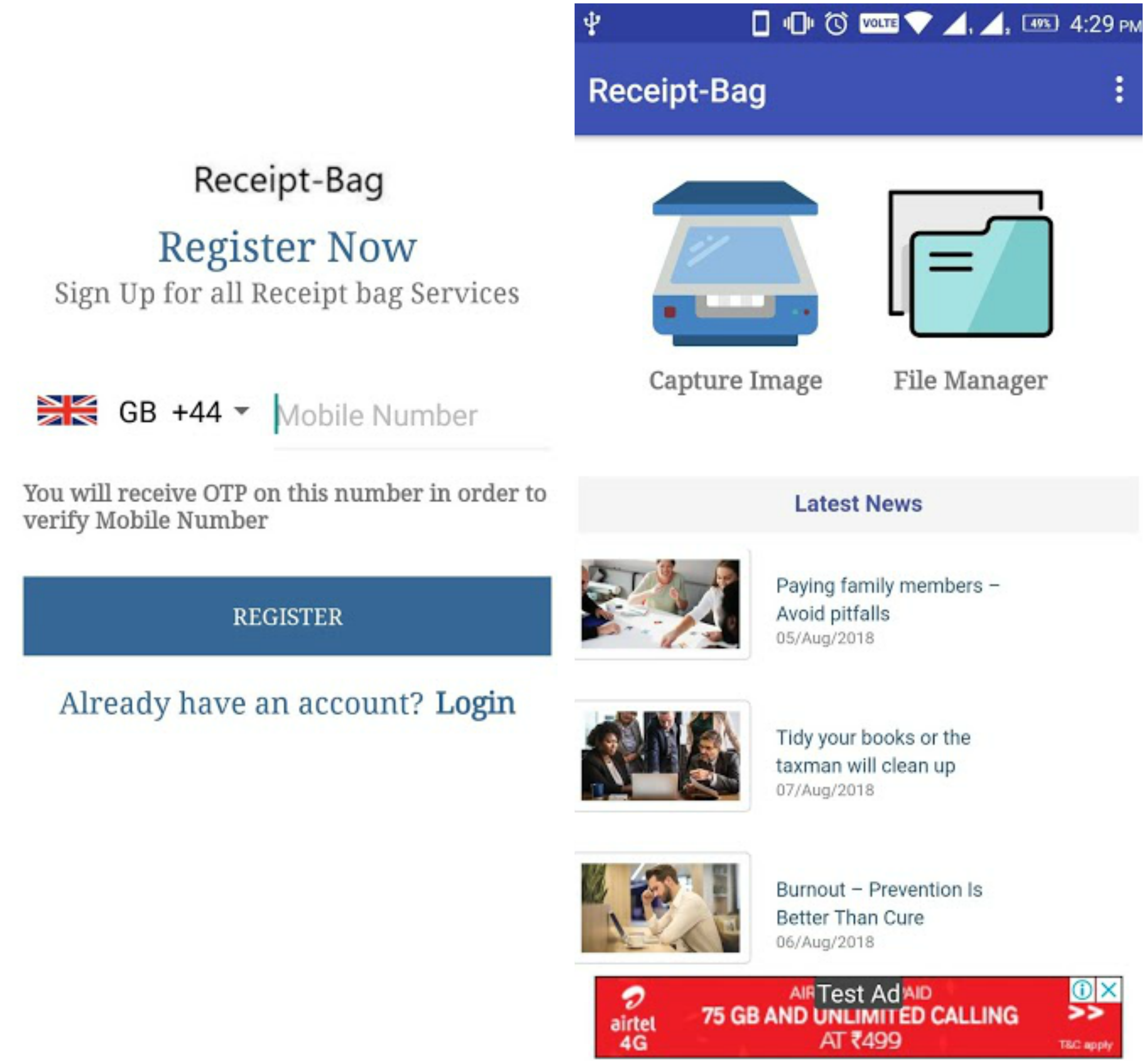 Receipt-Bag Document Scanner (Android /iOS Application)